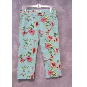 OSO Casuals Blue & Pink Floral Stretch Capris Sz 8